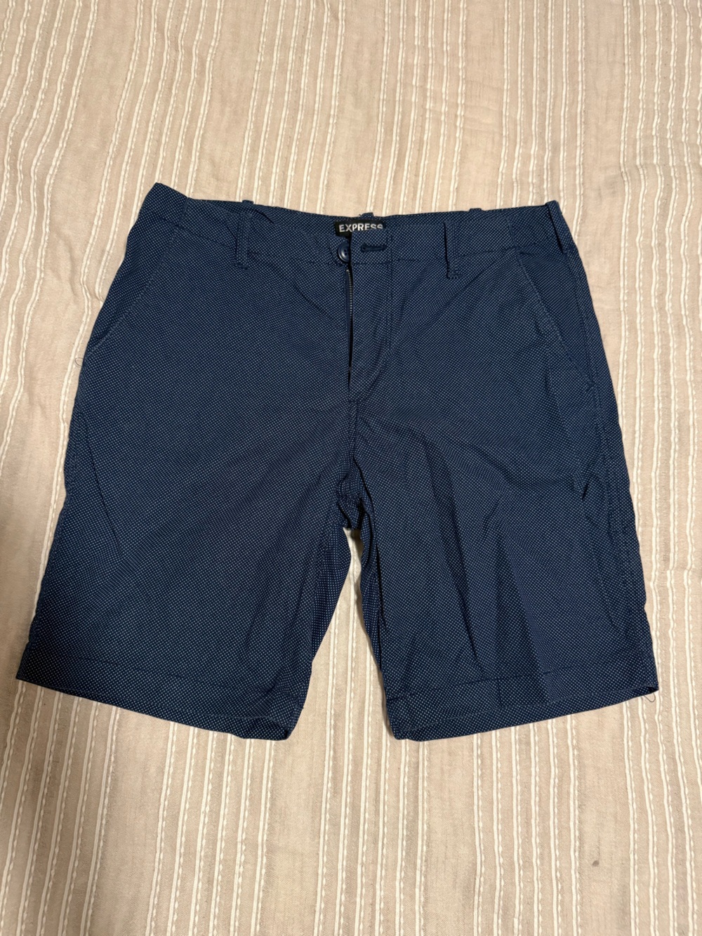Express Men's Navy Microdot Flat Front Shorts